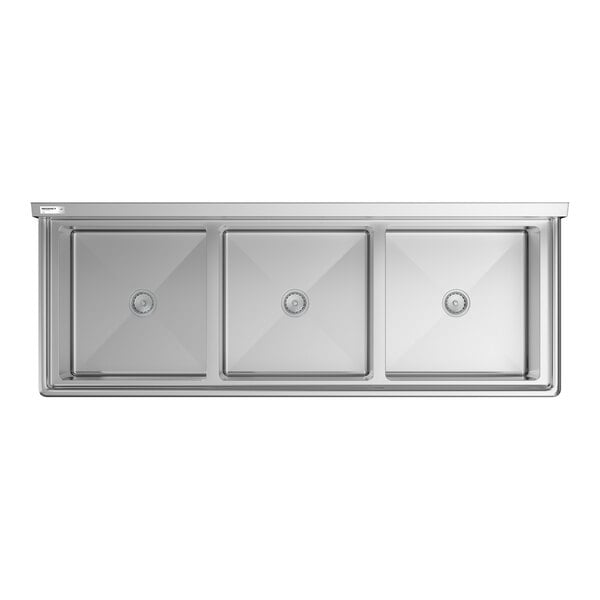 Regency 81" Three Compartment Commercial Sink with Galvanized Steel Legs
