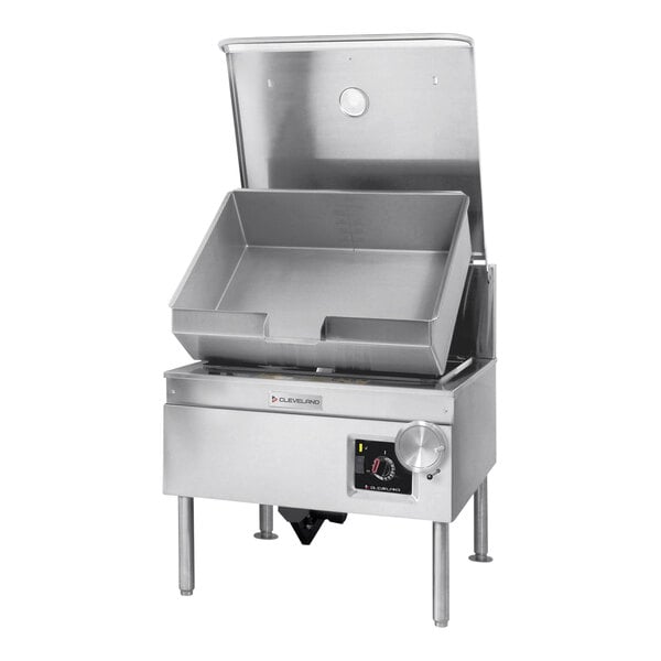 A Cleveland stainless steel tilt skillet on a counter.