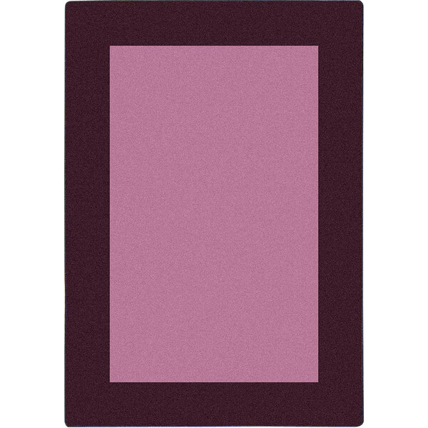 A white rectangular rug with a purple border.