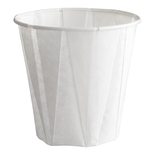 A white 5 oz. paper souffle or drinking cup.