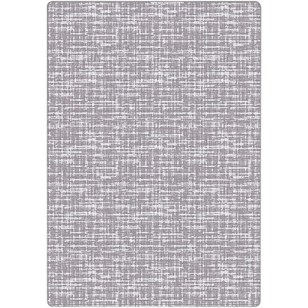 A white rectangular area rug with gray patterns and black lines.