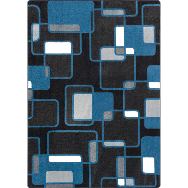 A Joy Carpets sapphire blue rectangular area rug with squares and rectangles in blue and black.