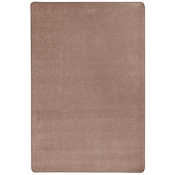 A close-up of a taupe Joy Carpets rectangle area rug.