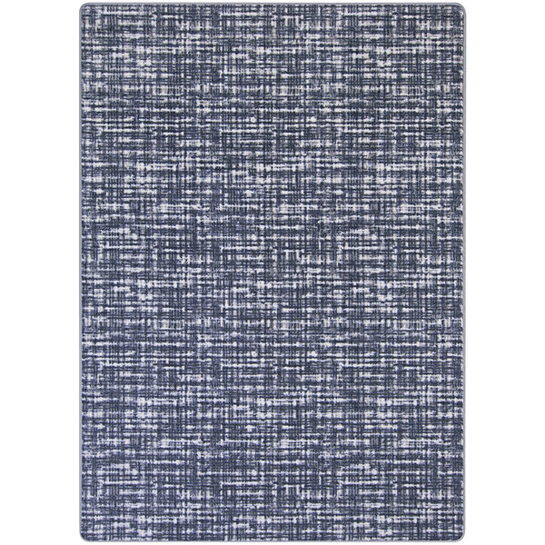 A close up of the Joy Carpets Impressions Past Tense rectangular area rug with a blue and white square pattern on a white background.