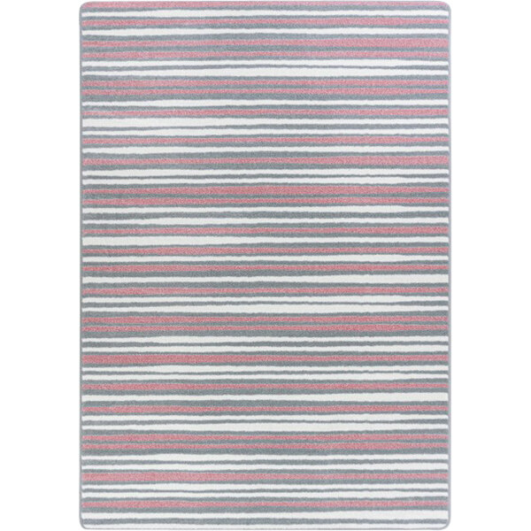 A Joy Carpets Claremont Kids Between the Lines area rug with red and white stripes on a white background.