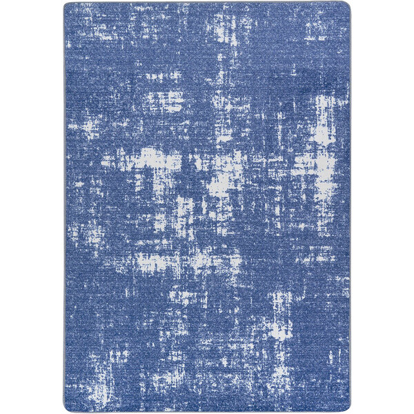 A blue and white rectangle area rug with a distressed pattern.
