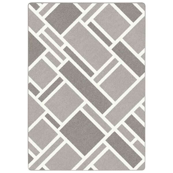 A Joy Carpets Morning Fog area rug with grey and white squares in a tile pattern.