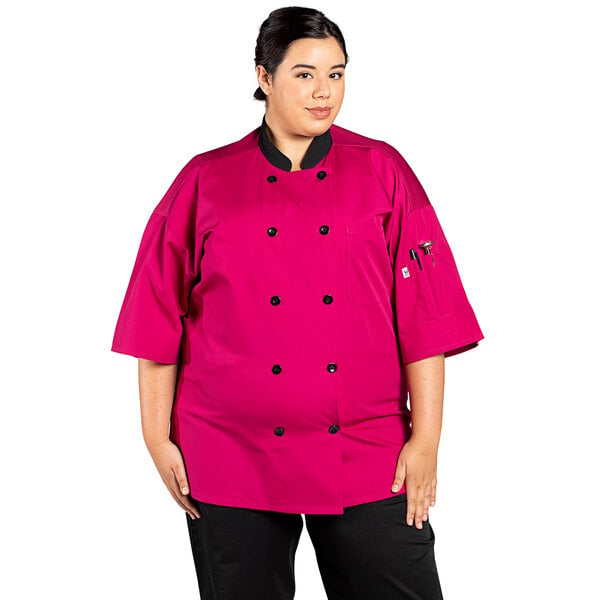 Uncommon Chef Havana Unisex Berry Customizable Short Sleeve Chef Coat with Mesh Back 0494 4X