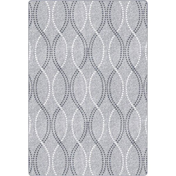 A close up of a Joy Carpets Seventh Heaven Mist area rug with a grey and white pattern.
