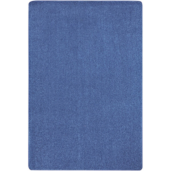 A cobalt blue rectangle area rug with a white background.