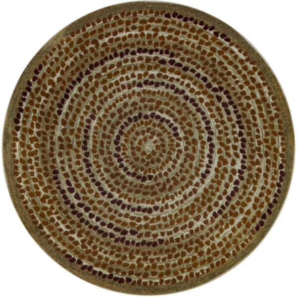 A Joy Carpets terracotta round area rug with a circular pattern.
