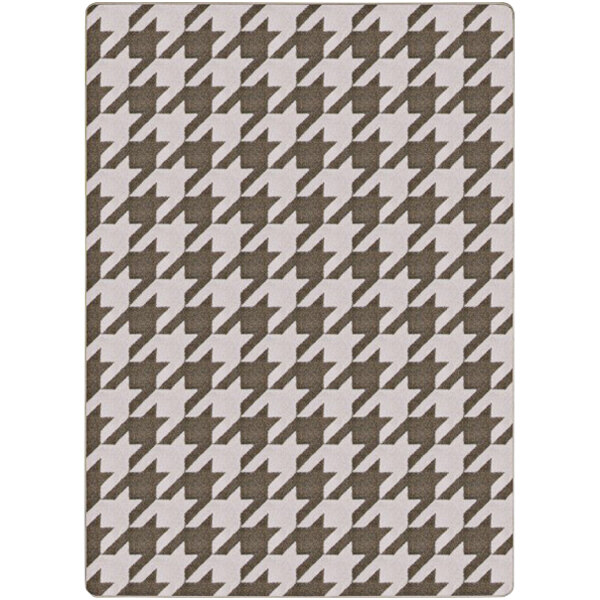 A white rectangular area rug with a brown hounds pattern.