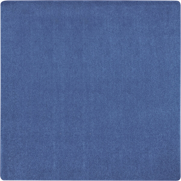 A cobalt blue square area rug with a white border.