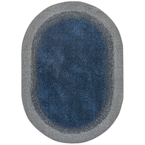 A white background with a blue and grey Joy Carpets oval rug.