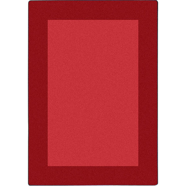 A red rectangular rug with a white border.