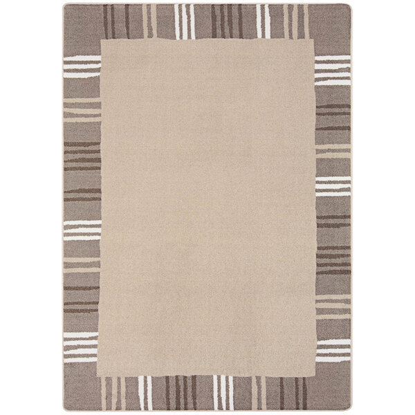 A Joy Carpets rectangular area rug with a beige and brown striped border.