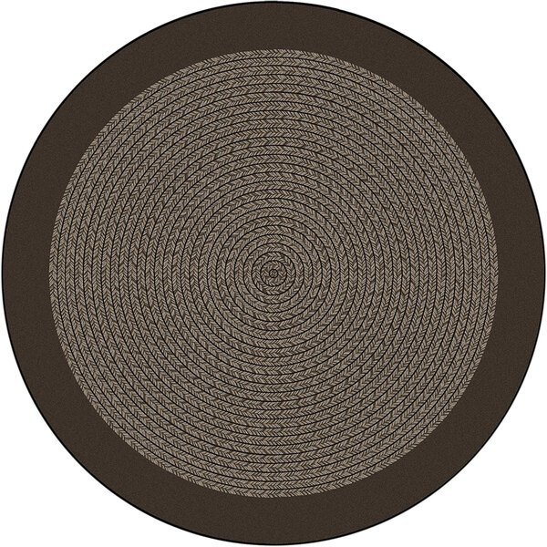 A close up of a brown and black circular Joy Carpets area rug.