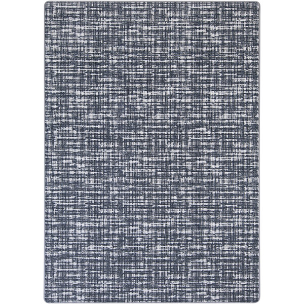 A gray rectangular area rug with a pattern on it.