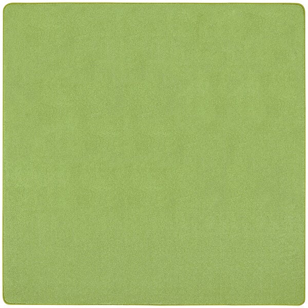 A lime green square area rug with a white border.