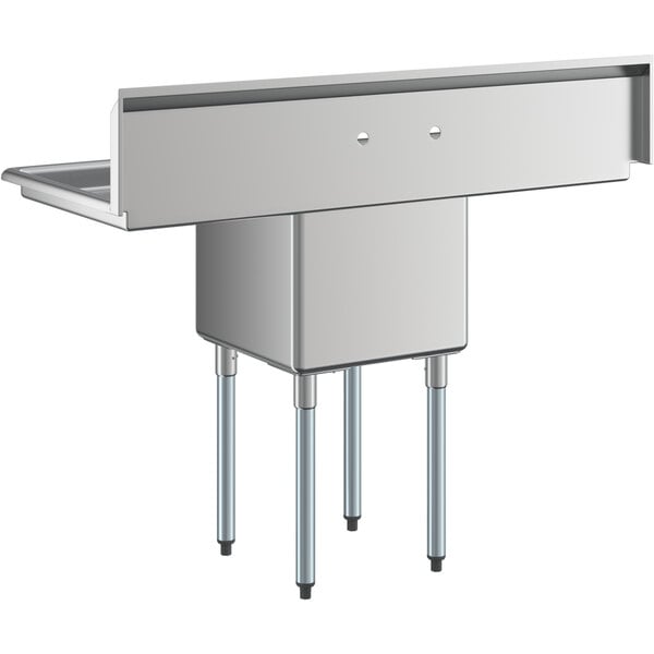 A Regency stainless steel 1 compartment sink with 2 drainboards and galvanized steel legs.