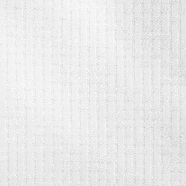 A close-up of a white jacquard basketweave surface with small squares.