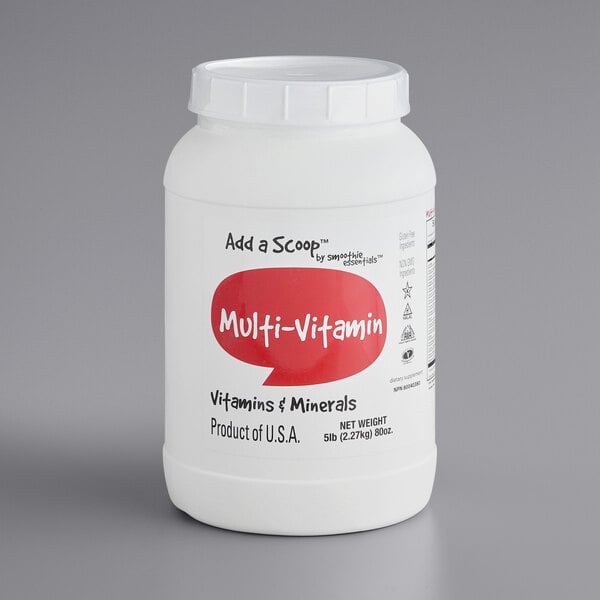 A white container of Add A Scoop Multi-Vitamin Blend Supplement Powder with a red label.