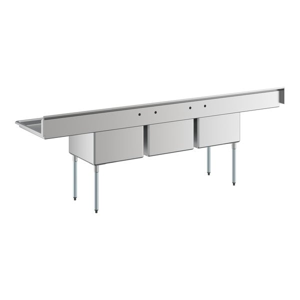 Regency 124" Three Compartment Commercial Sink with Galvanized Steel Legs and Two 24" Drainboards