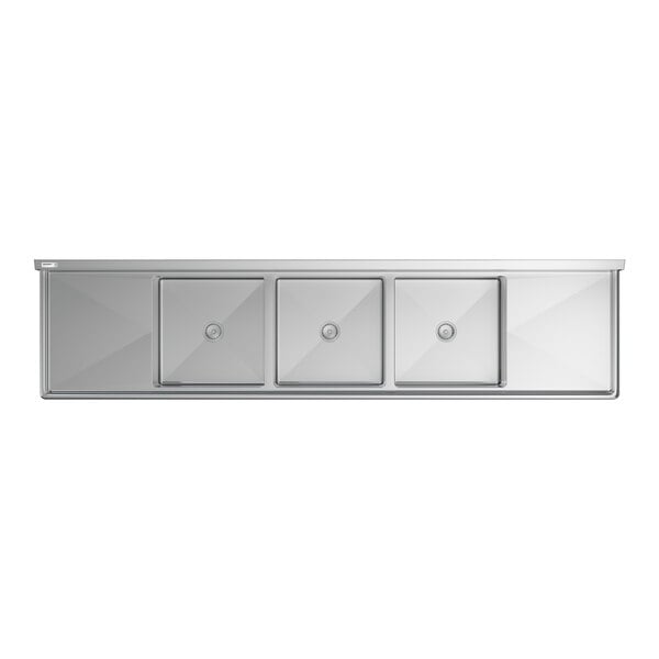 Regency 124" Three Compartment Commercial Sink with Galvanized Steel Legs and Two 24" Drainboards