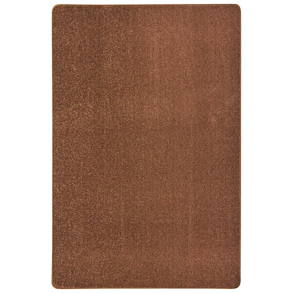 A brown rectangular rug with a white border.