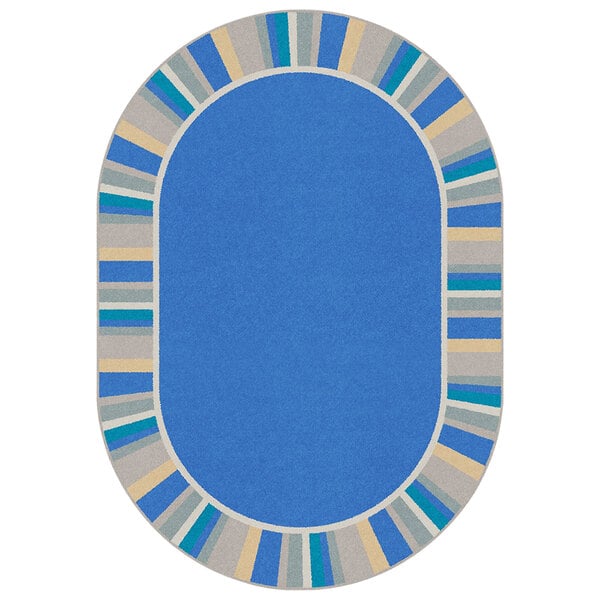 A light blue oval rug with a white border.