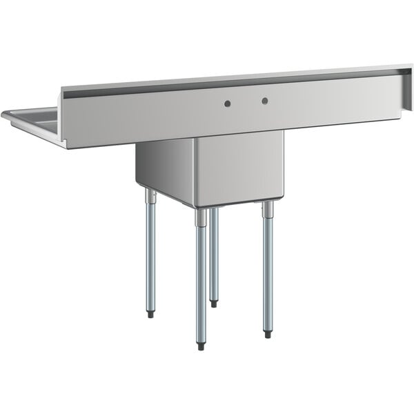 A Regency stainless steel one compartment sink with galvanized steel legs.