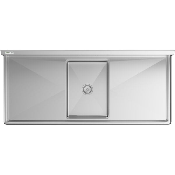 A Regency stainless steel 1 compartment sink with 2 drainboards and a center drain.