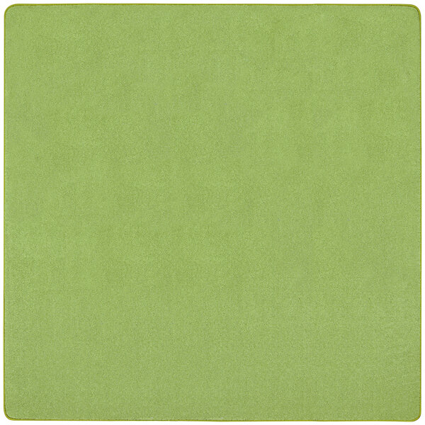 A lime green square area rug with a white border.