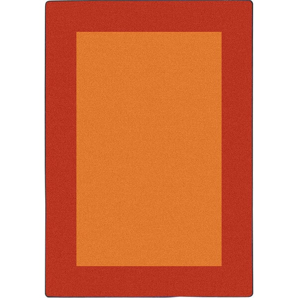 An orange rectangle rug with a red border and a rectangle in the middle.