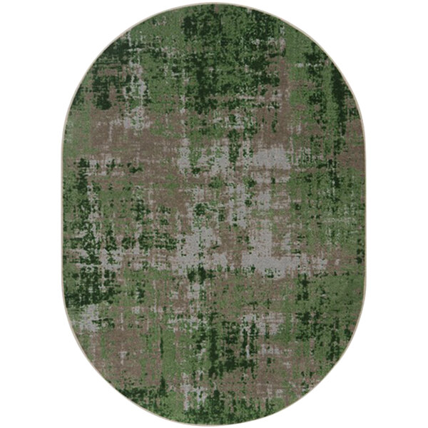 A green and grey Joy Carpets Kid Essentials Terra Mae oval area rug with a meadow pattern.