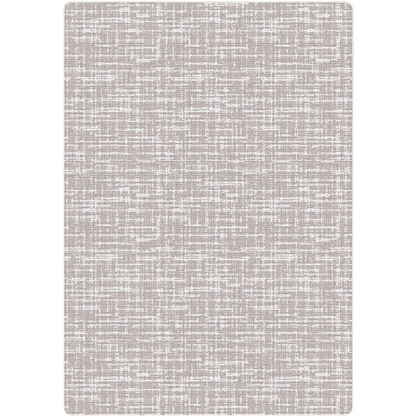 A white rectangular area rug with a gray pattern resembling fabric.