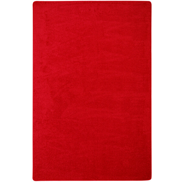 A red rectangular rug with white border.