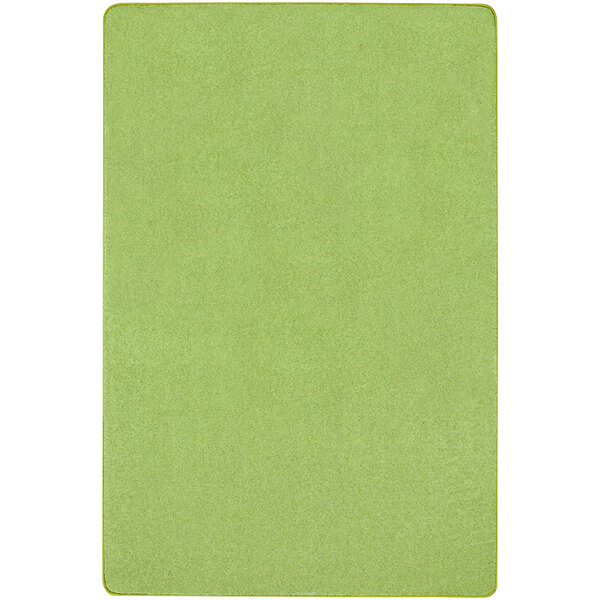 A lime green rectangular area rug with a yellow border.