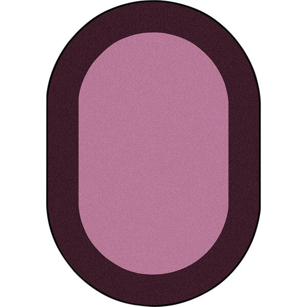 A purple oval area rug with a black border.