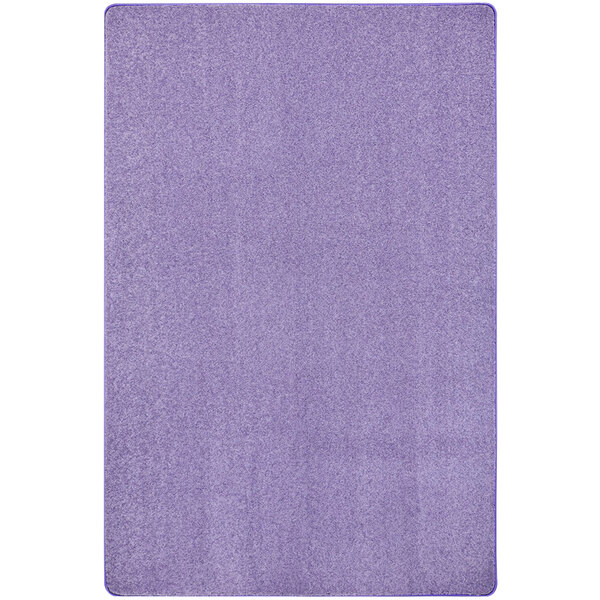 A rectangular purple area rug with a white border.