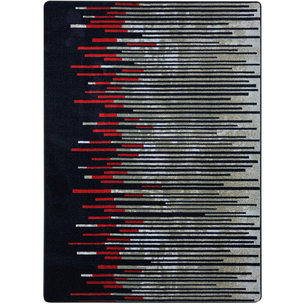 A Joy Carpets rectangular area rug with red and black lines.