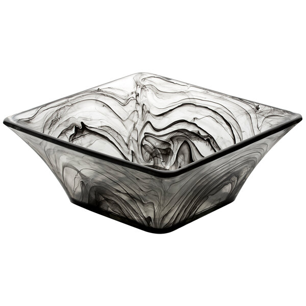 A square smoke resin bowl with black swirls.