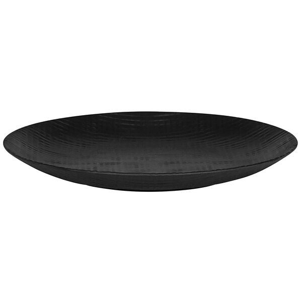 A black Cal-Mil Sedona melamine plate.