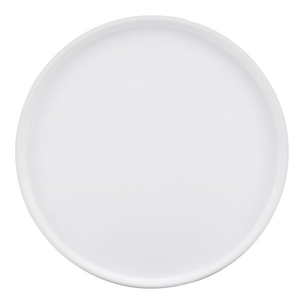 A white Cal-Mil melamine plate with a low rim.