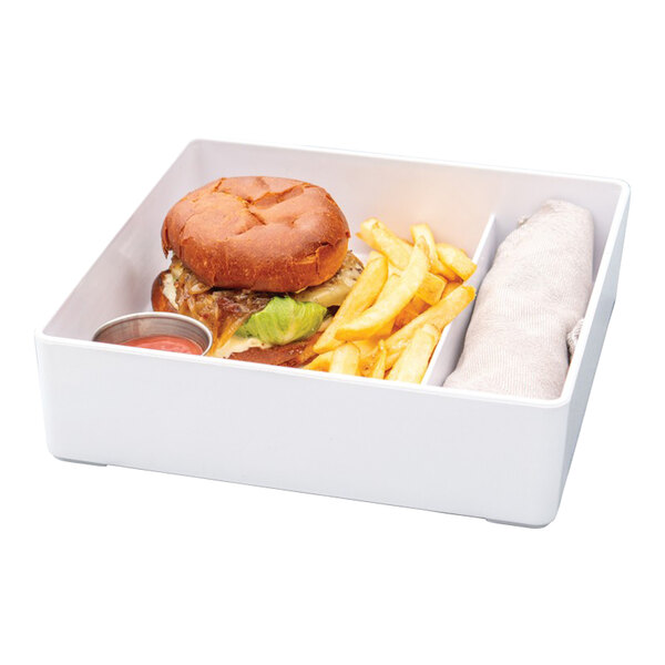 Cal-Mil 10" Two Compartment White Square Melamine Bento Box