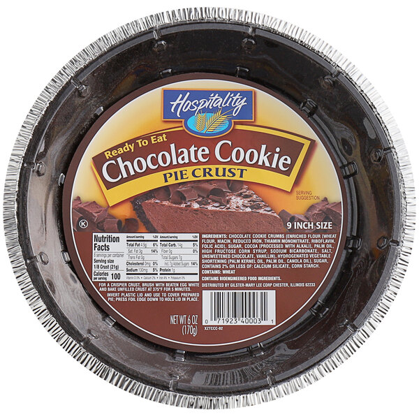 A 9" chocolate cookie pie crust in its packaging.