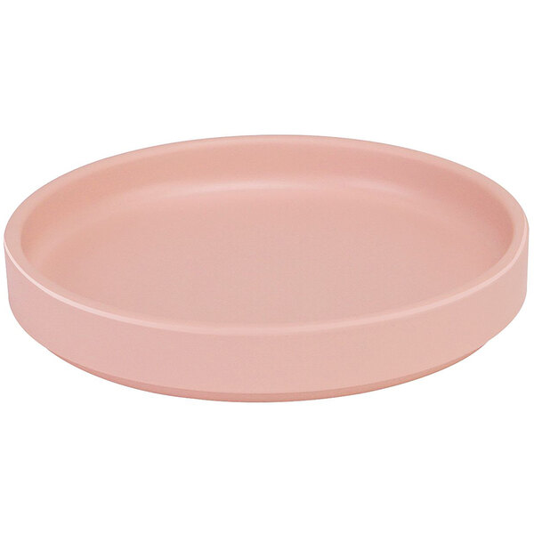 A pink round plate with a low rim.