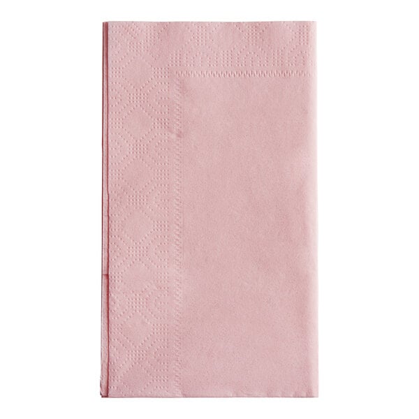 A pink Hoffmaster paper dinner napkin on a white background.