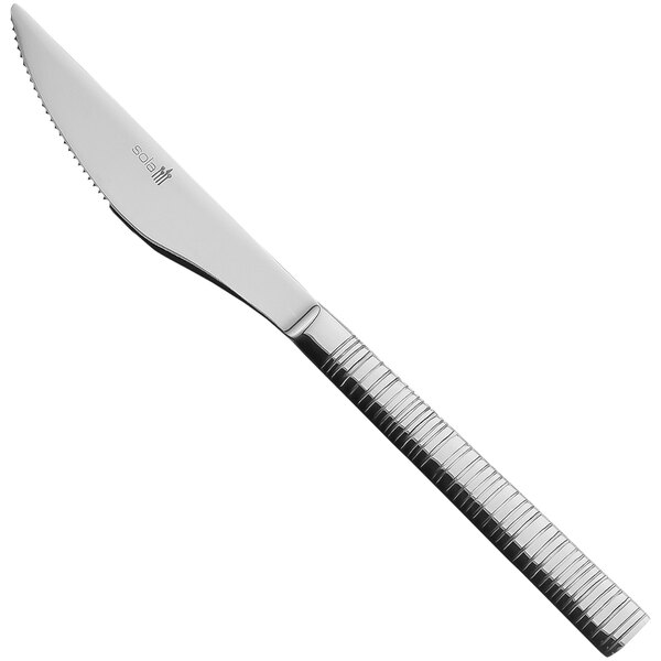 A Sola stainless steel steak knife with a silver handle.