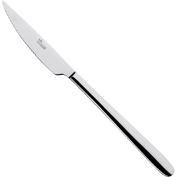 A Sola stainless steel steak knife with a silver handle.